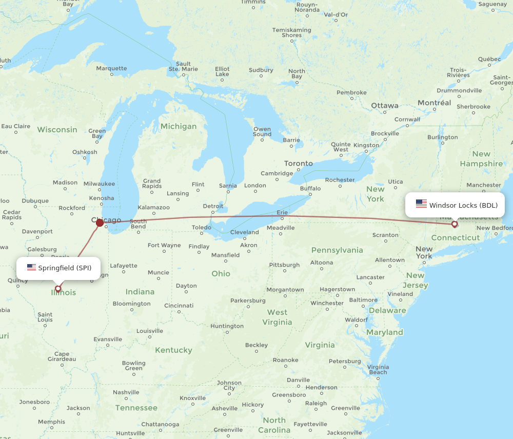 SPI-BDL flight routes