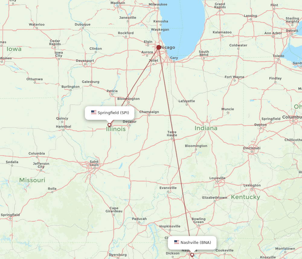 SPI to BNA flights and routes map