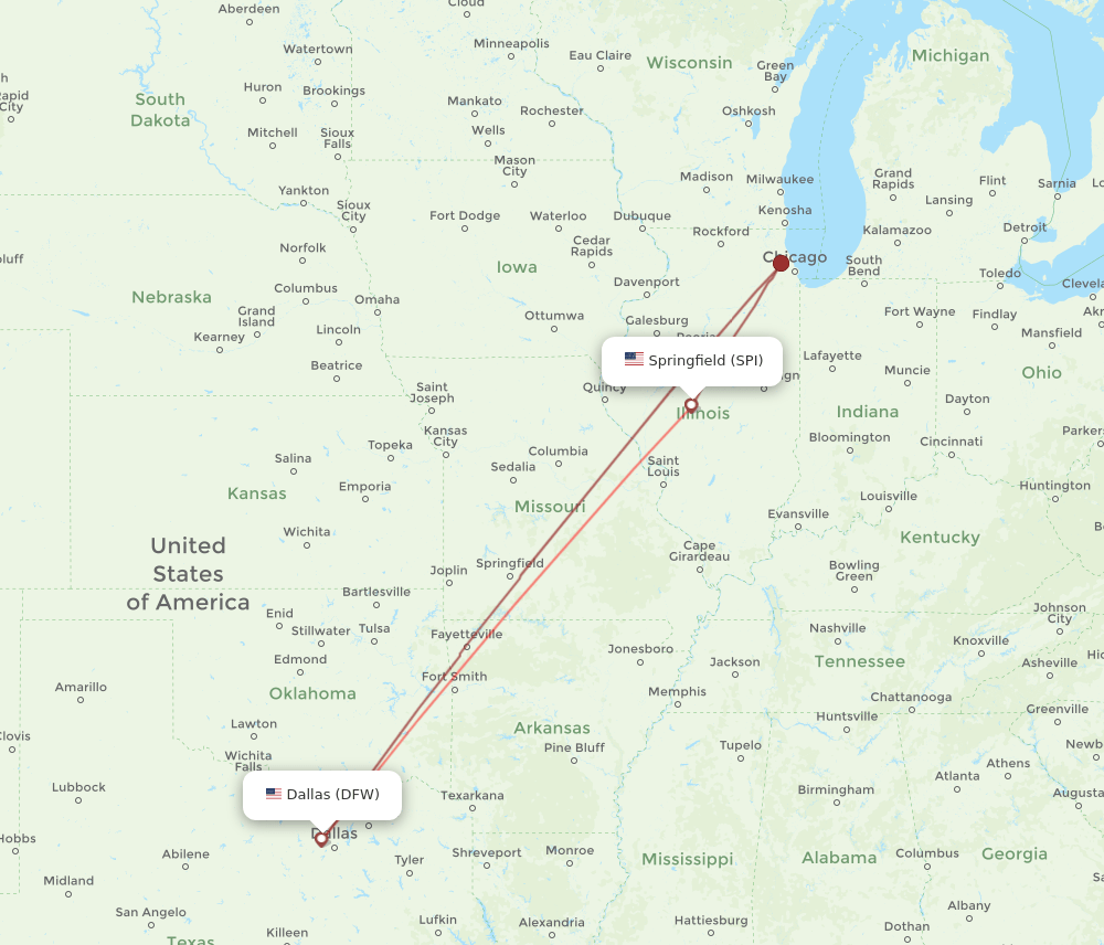 SPI-DFW flight routes