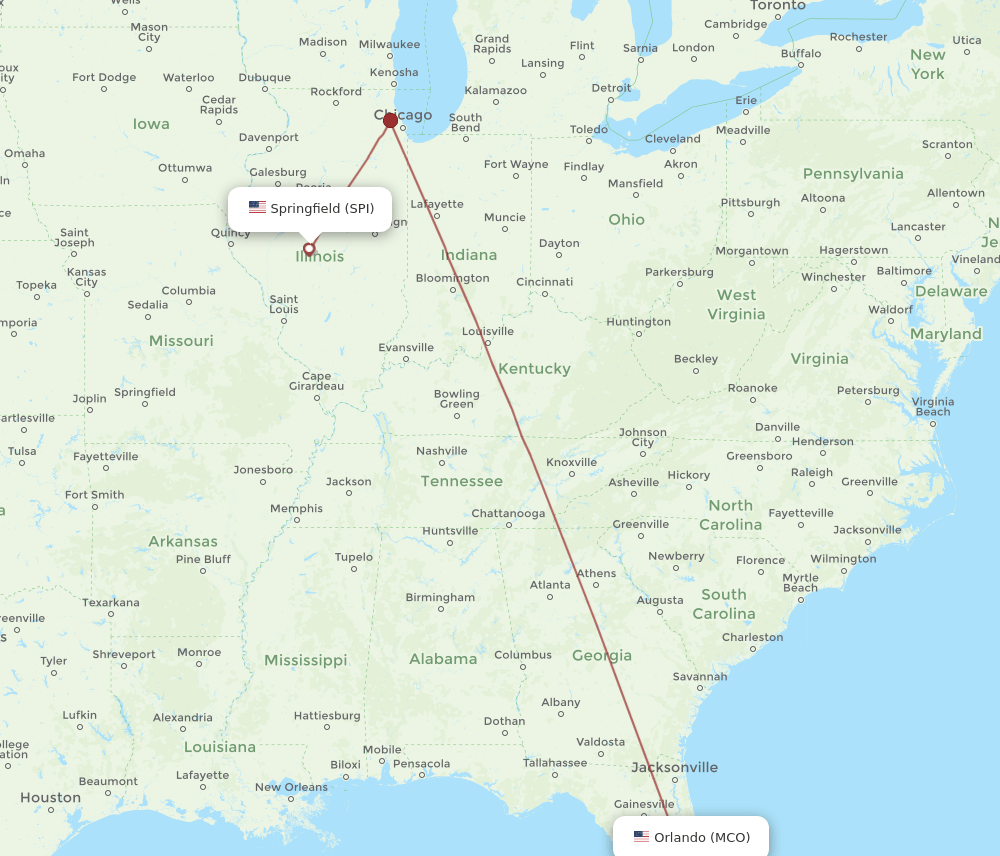 SPI to MCO flights and routes map