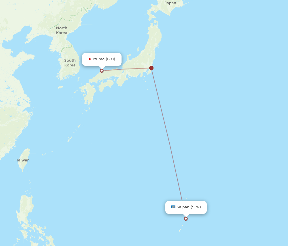 SPN to IZO flights and routes map