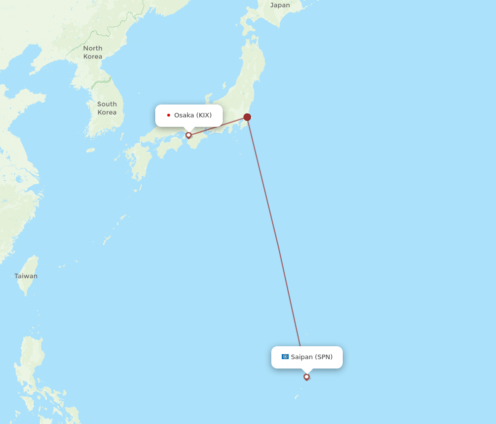 SPN-KIX flight routes