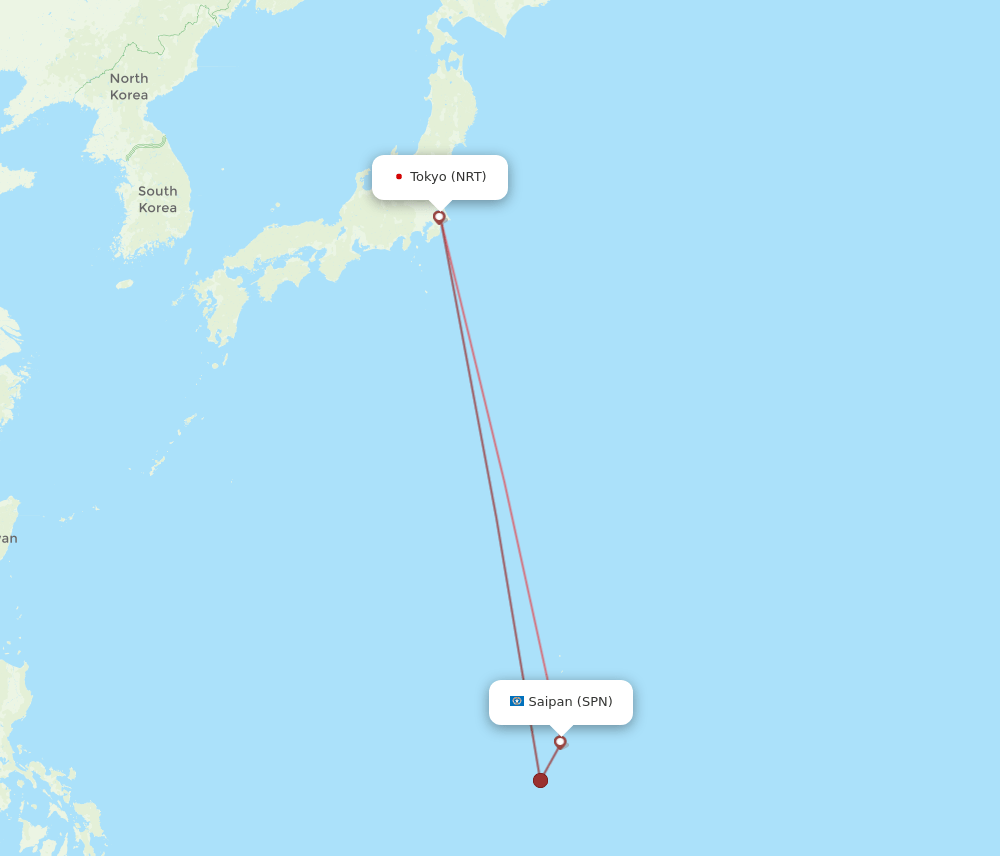 SPN-NRT flight routes