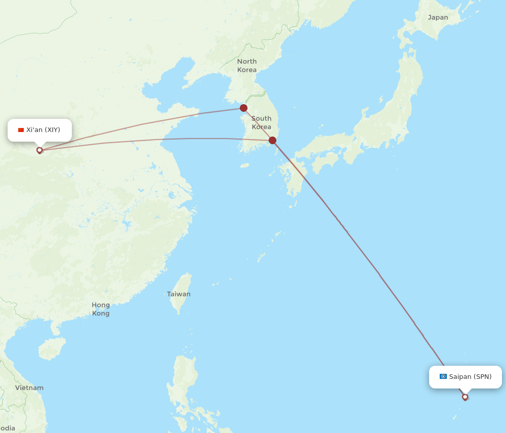 SPN-XIY flight routes