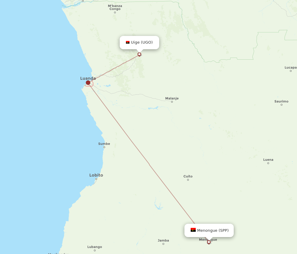 Menongue - Uige route map and flight paths