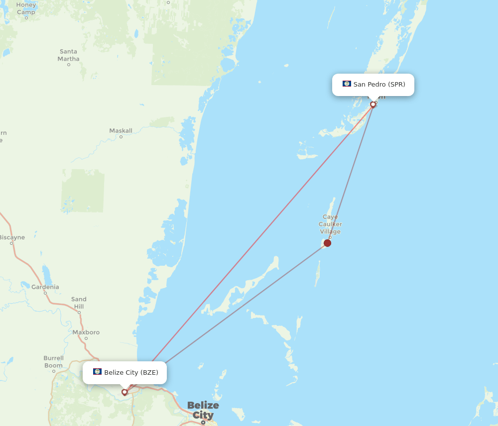 SPR to BZE flights and routes map