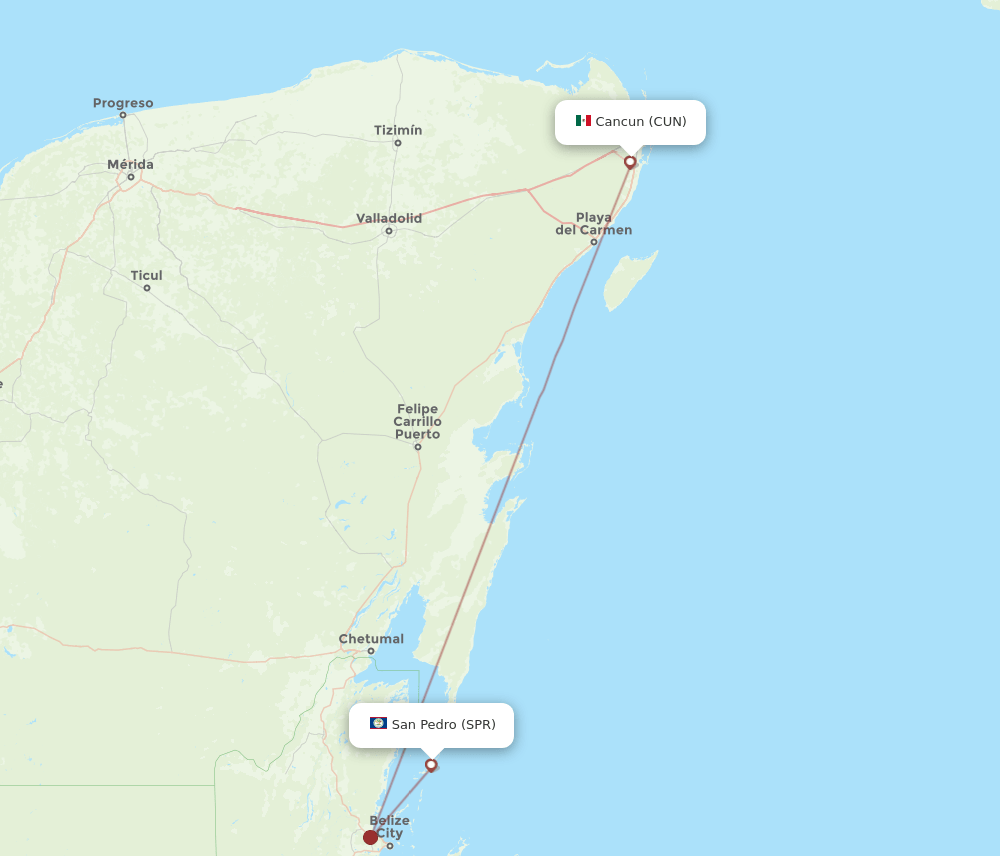 SPR to CUN flights and routes map