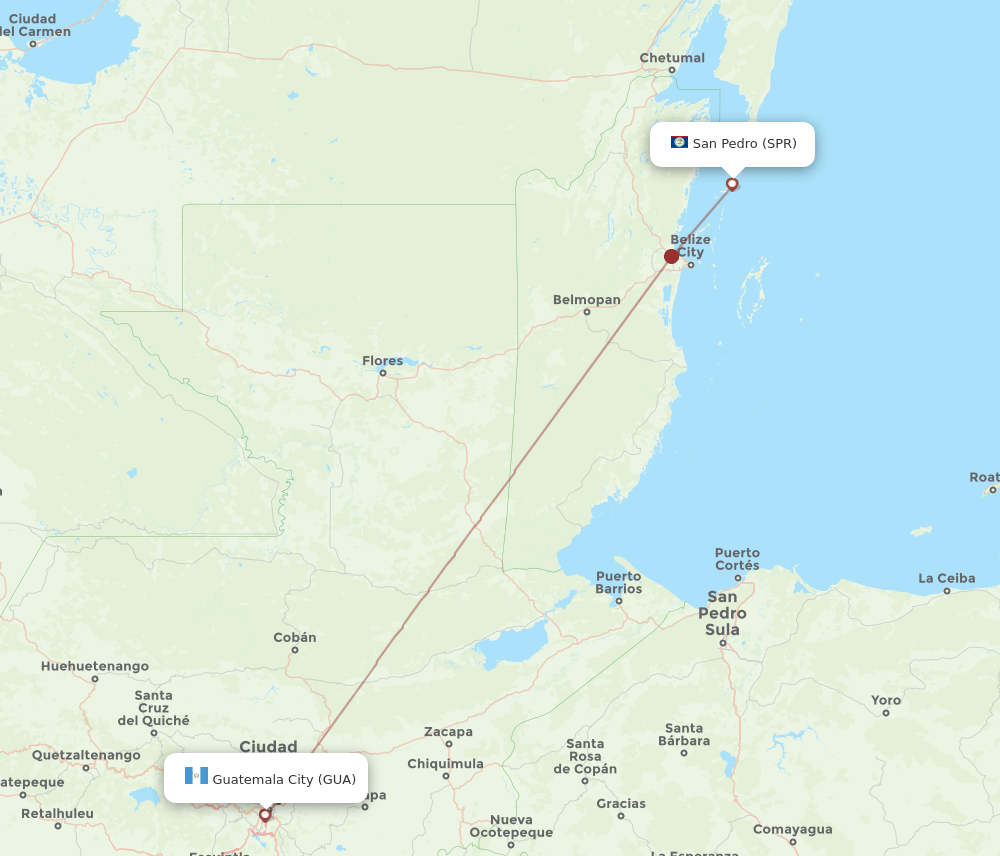 SPR to GUA flights and routes map