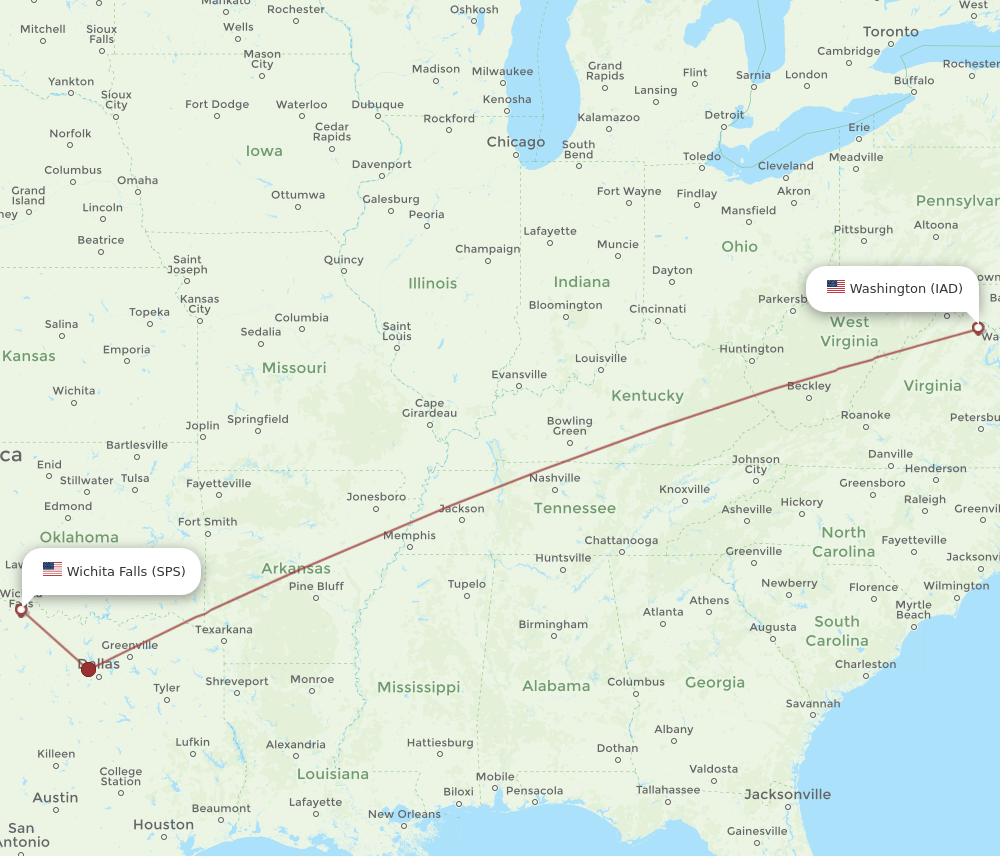 SPS to IAD flights and routes map