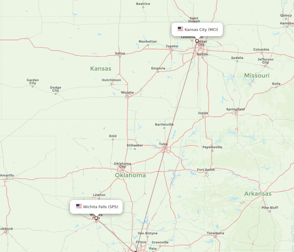 SPS to MCI flights and routes map
