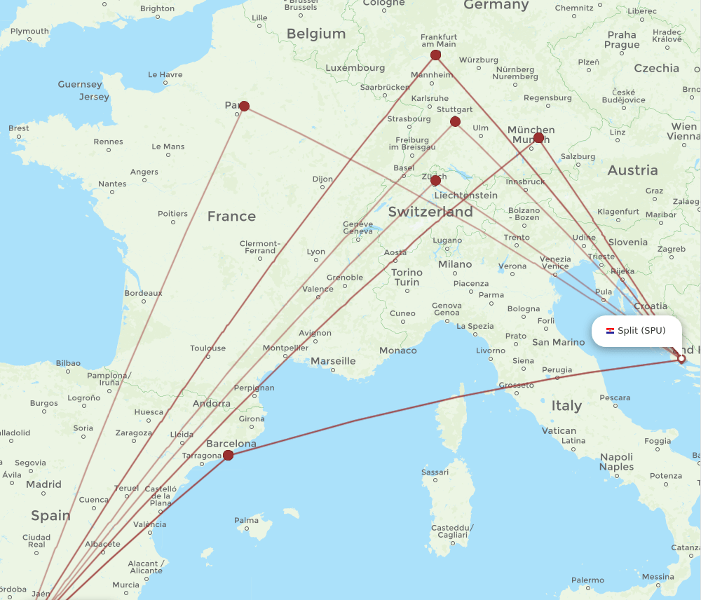 SPU to AGP flights and routes map