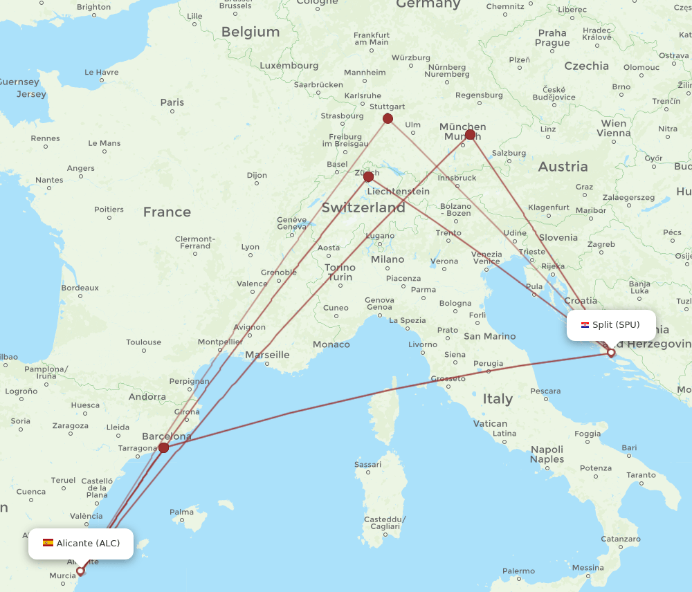 SPU-ALC flight routes