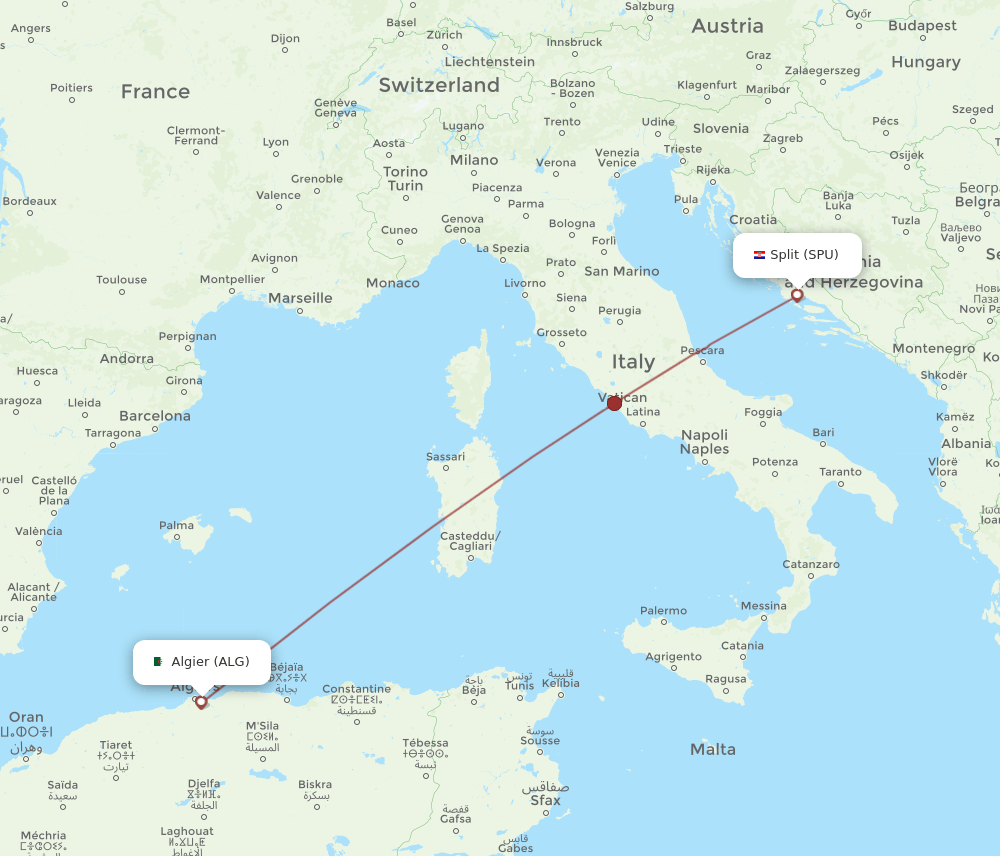 SPU to ALG flights and routes map