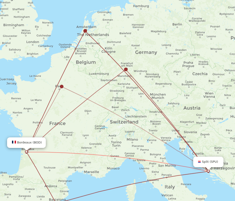 SPU-BOD flight routes