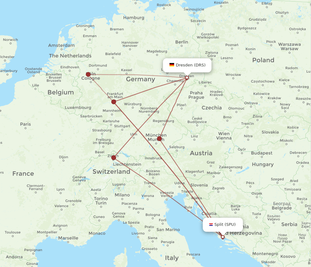 SPU to DRS flights and routes map