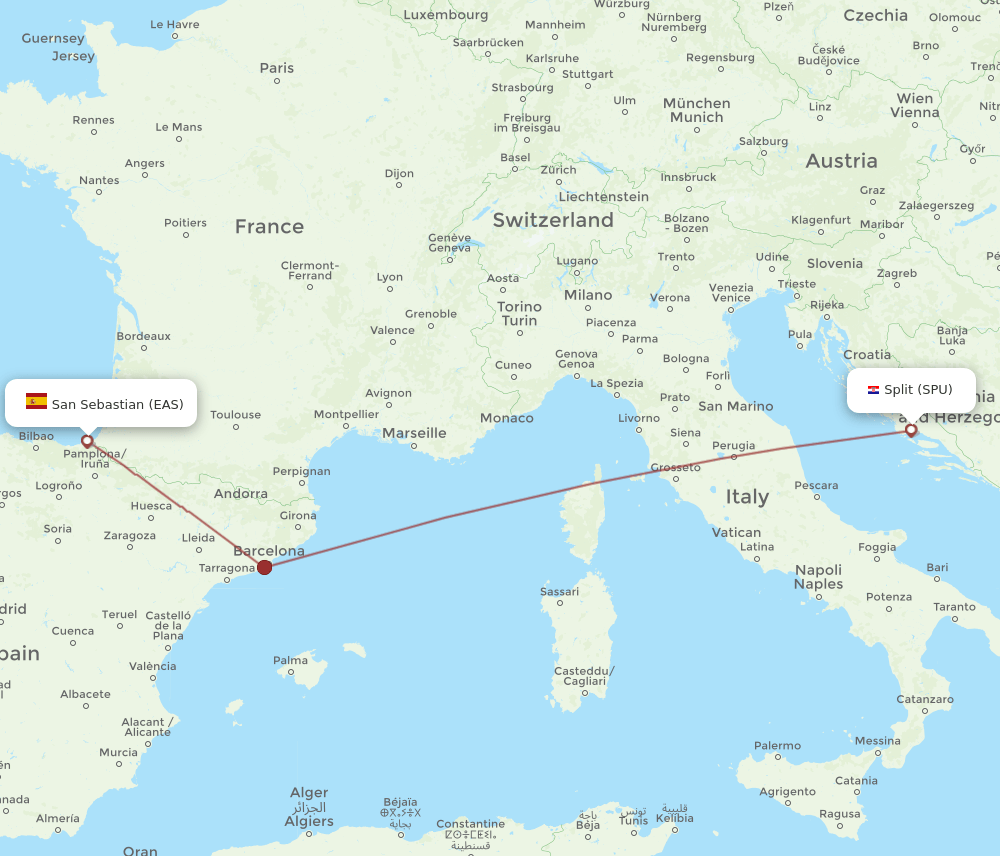 SPU to EAS flights and routes map