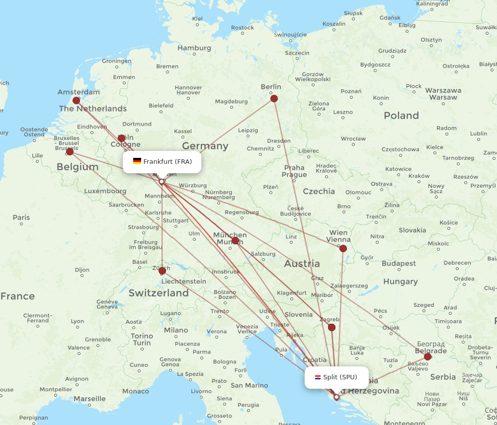 SPU to FRA flights and routes map