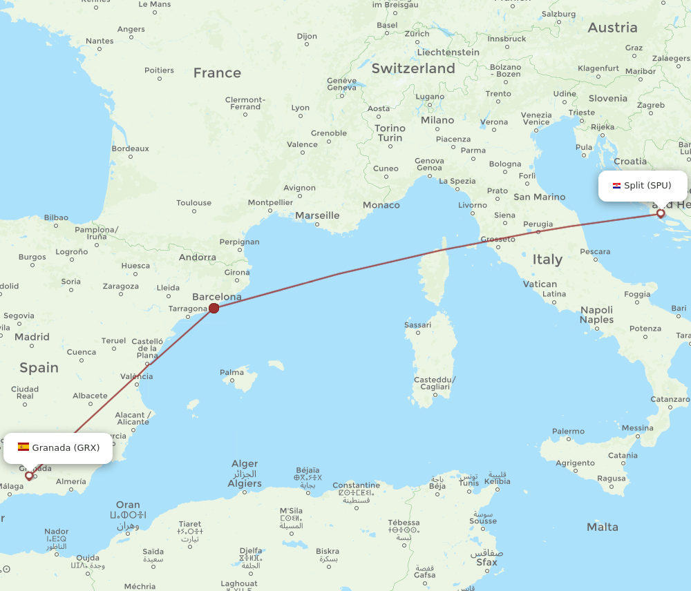 GRX to SPU flights and routes map