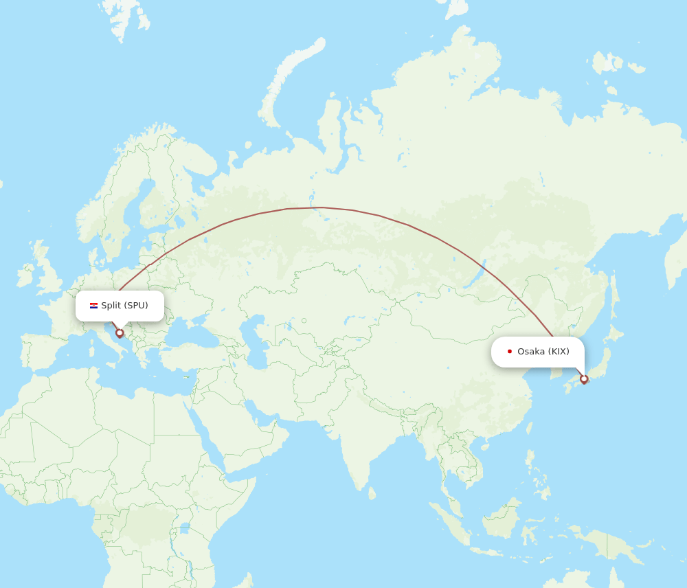 Osaka - Split route map and flight paths