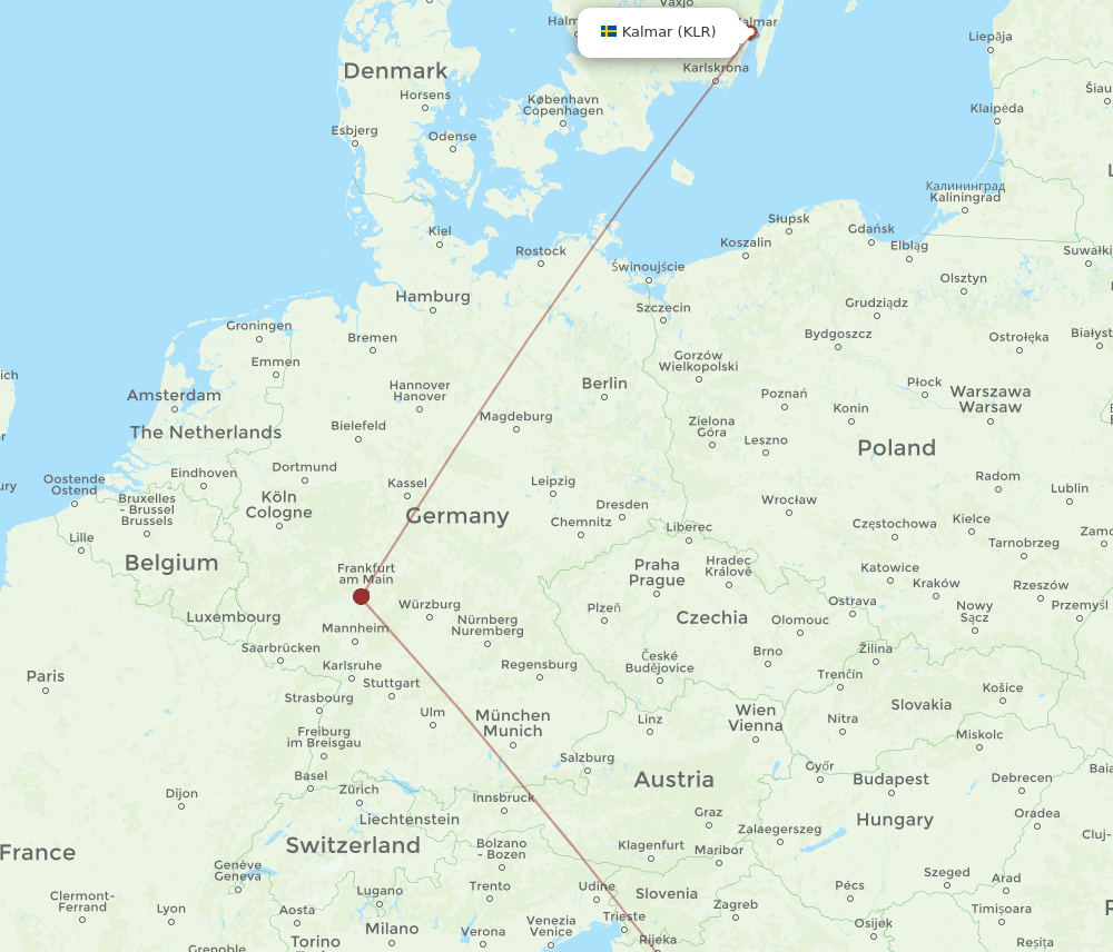 Kalmar - Split route map and flight paths