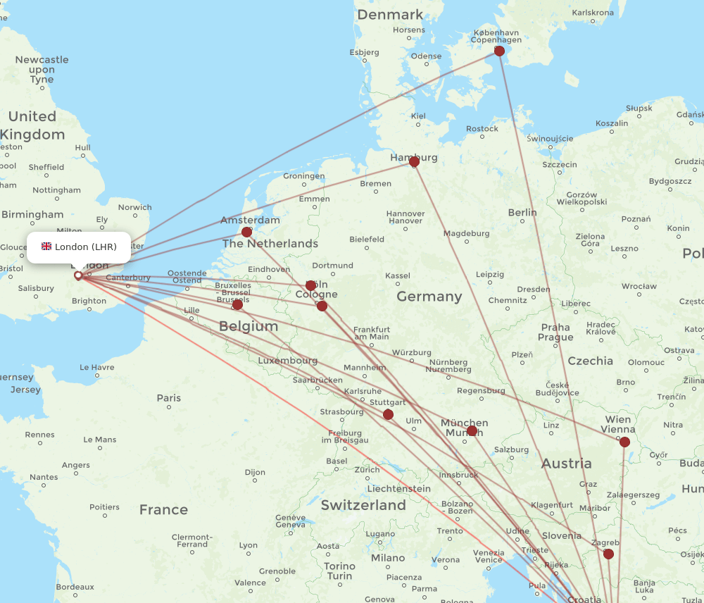 SPU to LHR flights and routes map