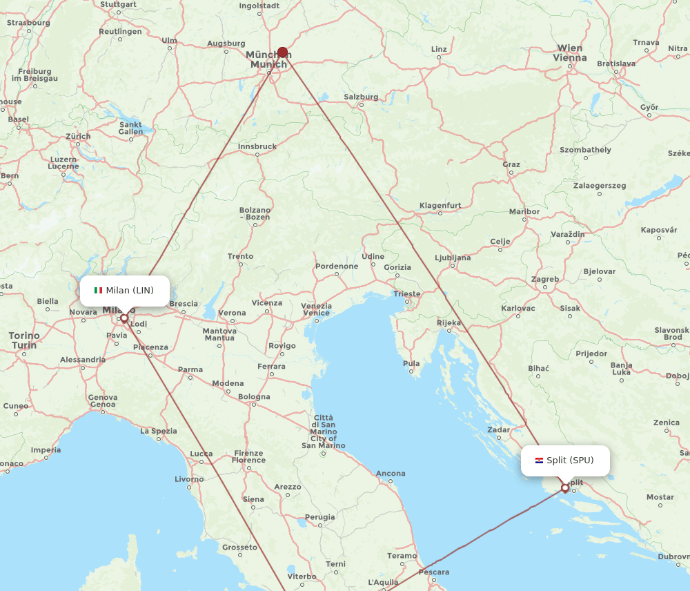 SPU to LIN flights and routes map