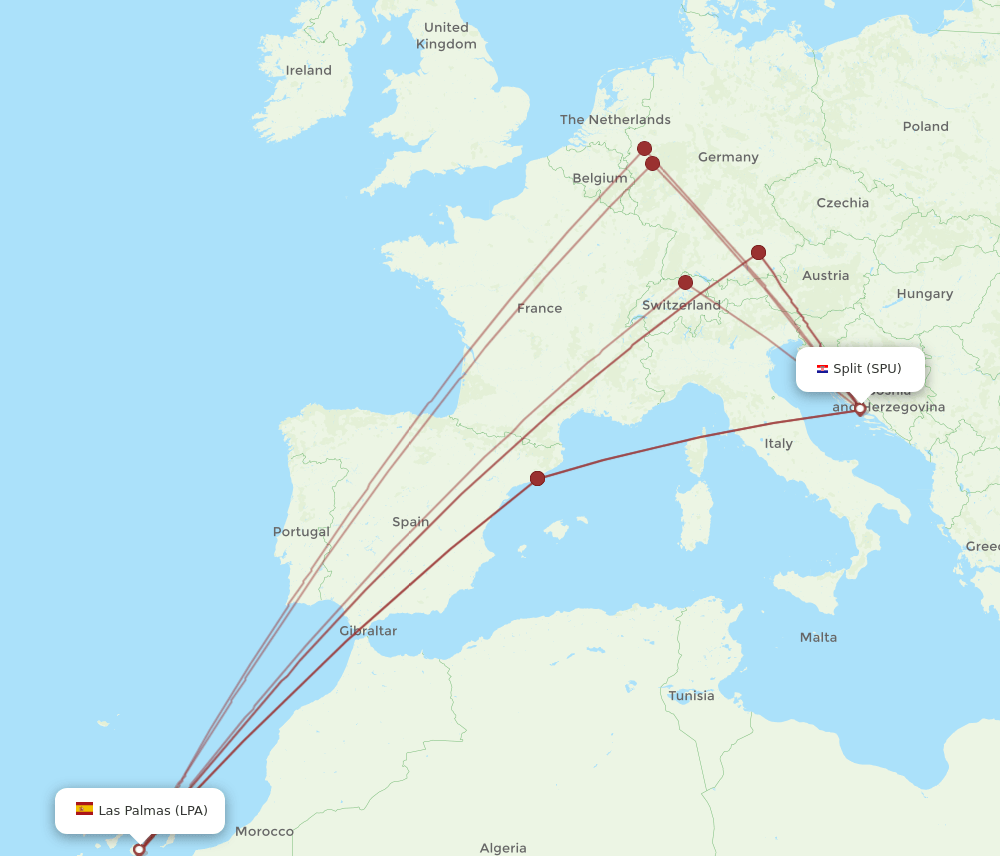 SPU to LPA flights and routes map
