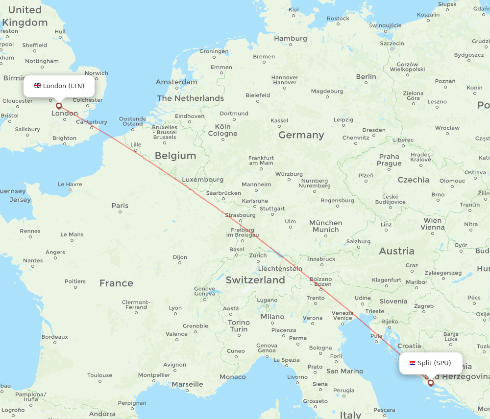 SPU to LTN flights and routes map