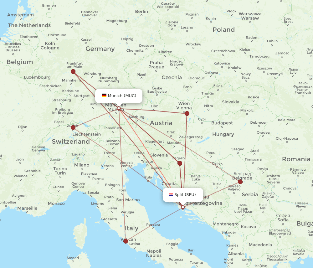 SPU to MUC flights and routes map