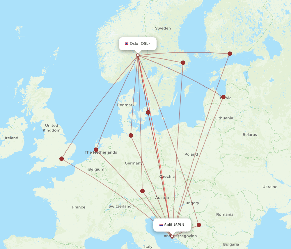 SPU-OSL flight routes