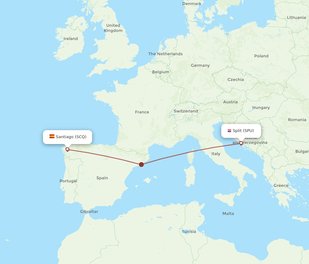 SPU to SCQ flights and routes map