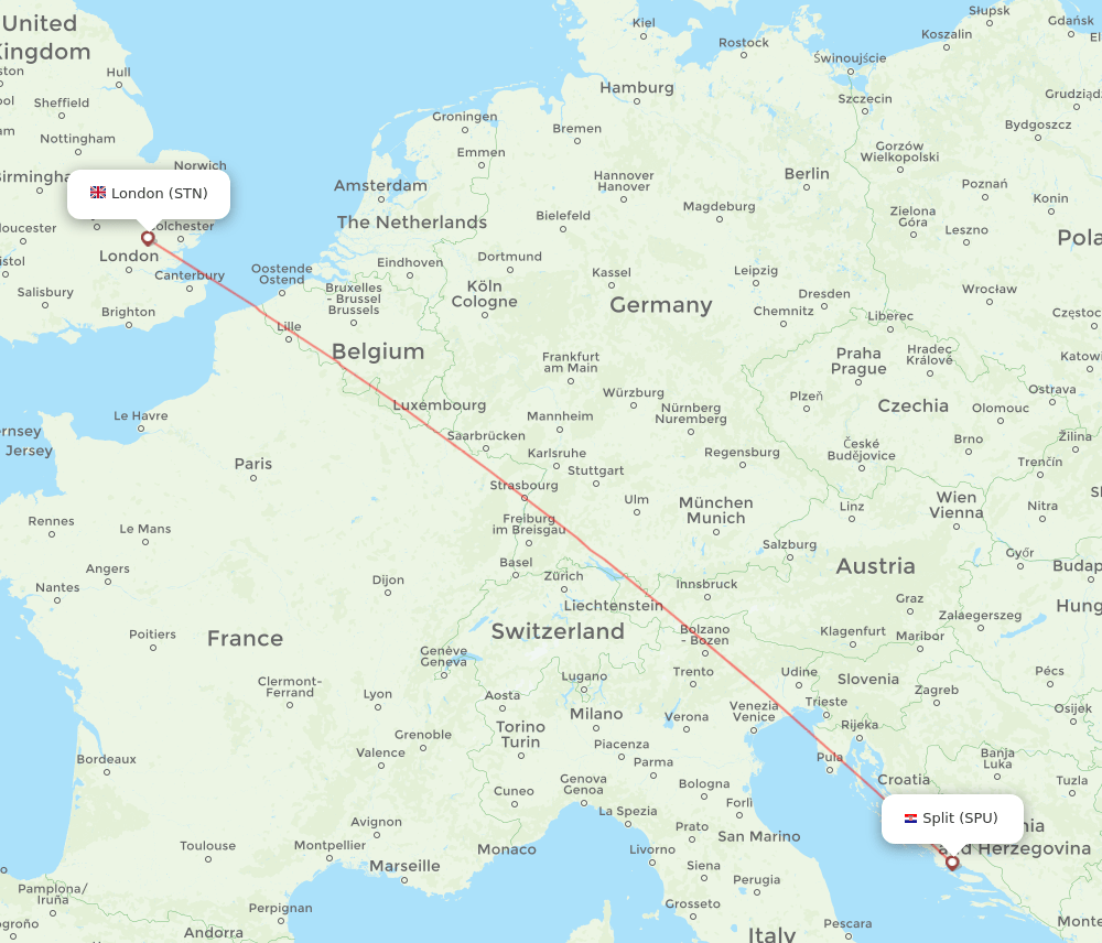 SPU to STN flights and routes map