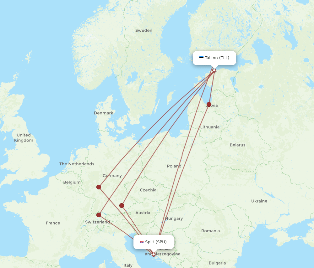 SPU to TLL flights and routes map