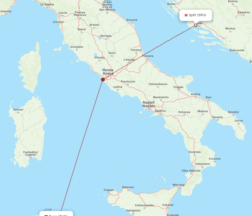 SPU to TUN flights and routes map