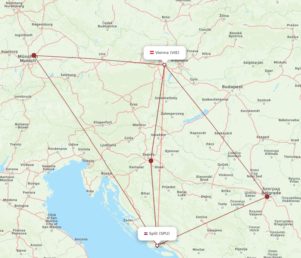 SPU to VIE flights and routes map