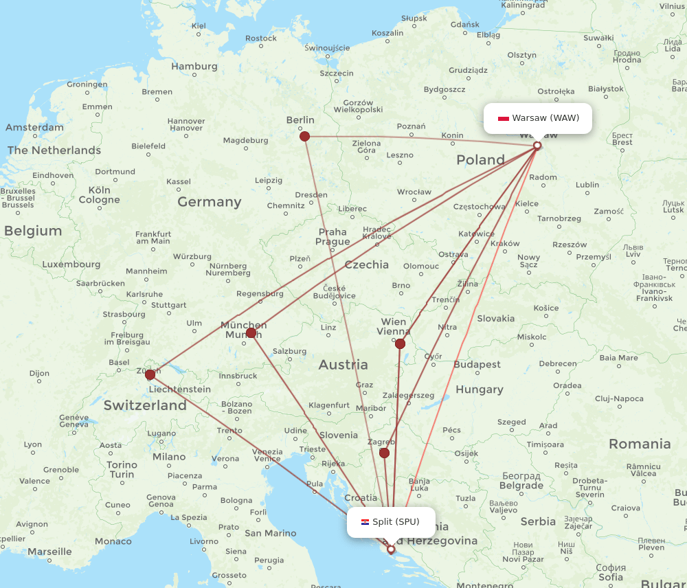 SPU-WAW flight routes