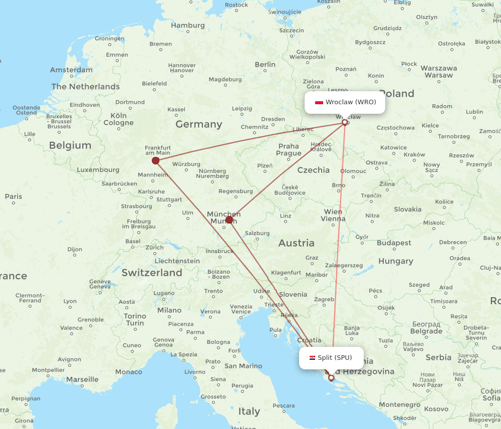 SPU-WRO flight routes
