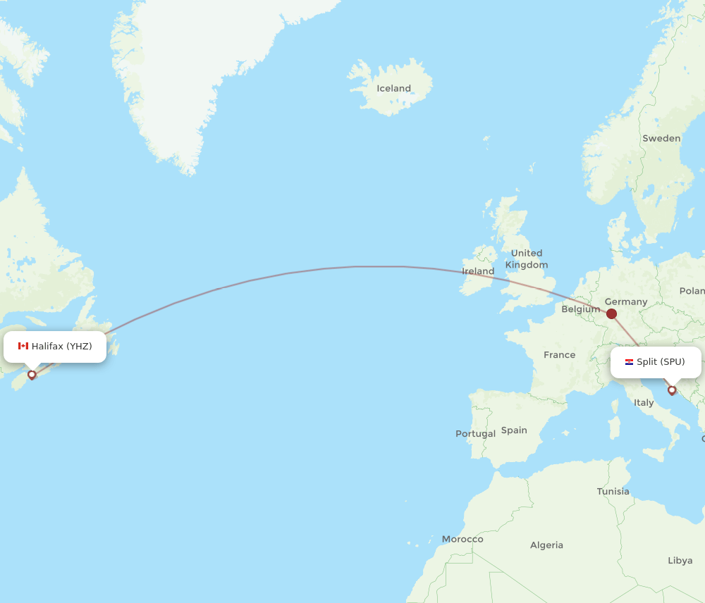 SPU to YHZ flights and routes map
