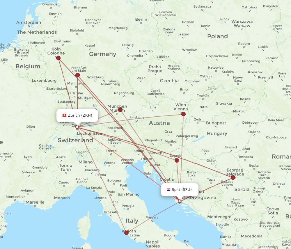 SPU-ZRH flight routes