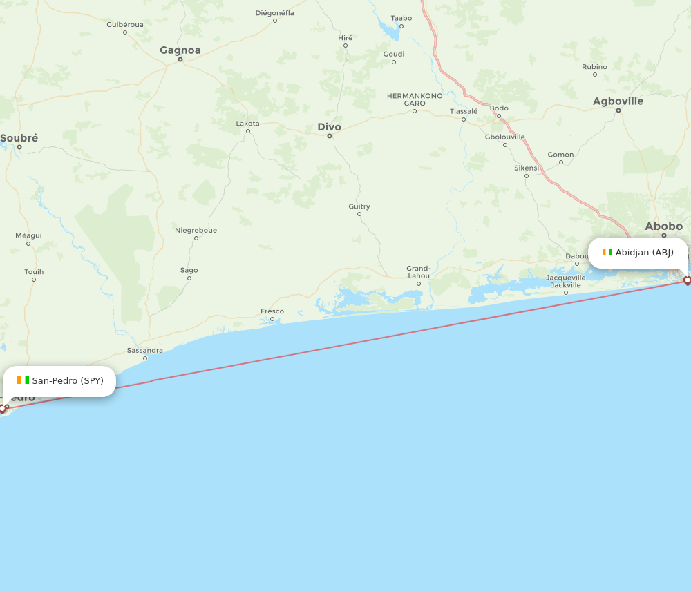 San Pedro - Abidjan route map and flight paths