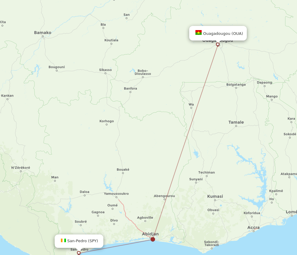 SPY-OUA flight routes