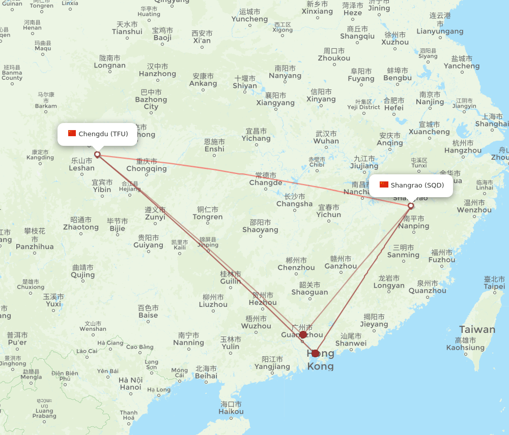 Shangrao - Chengdu route map and flight paths