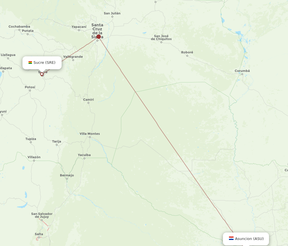 SRE-ASU flight routes