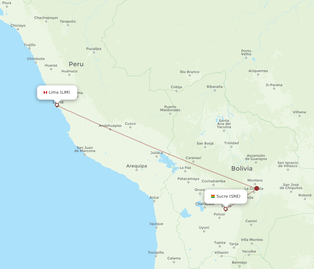 Sucre - Lima route map and flight paths