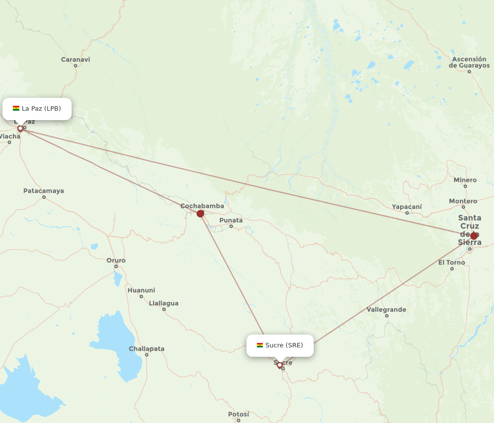 SRE to LPB flights and routes map