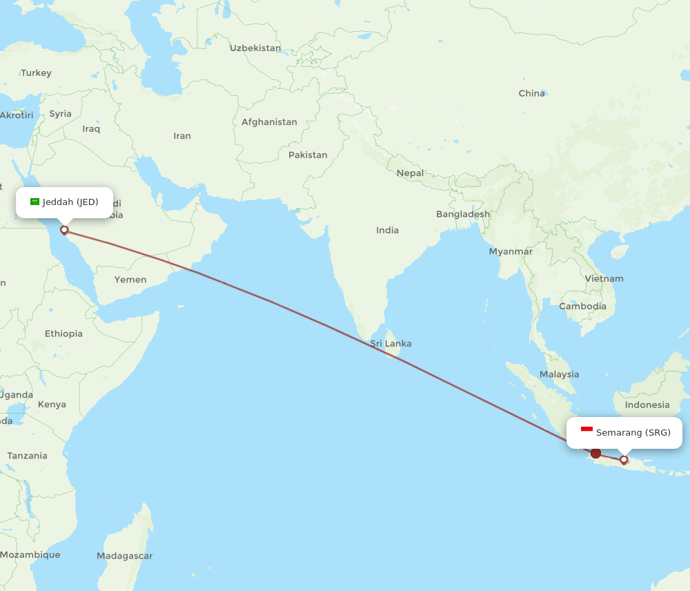 SRG to JED flights and routes map