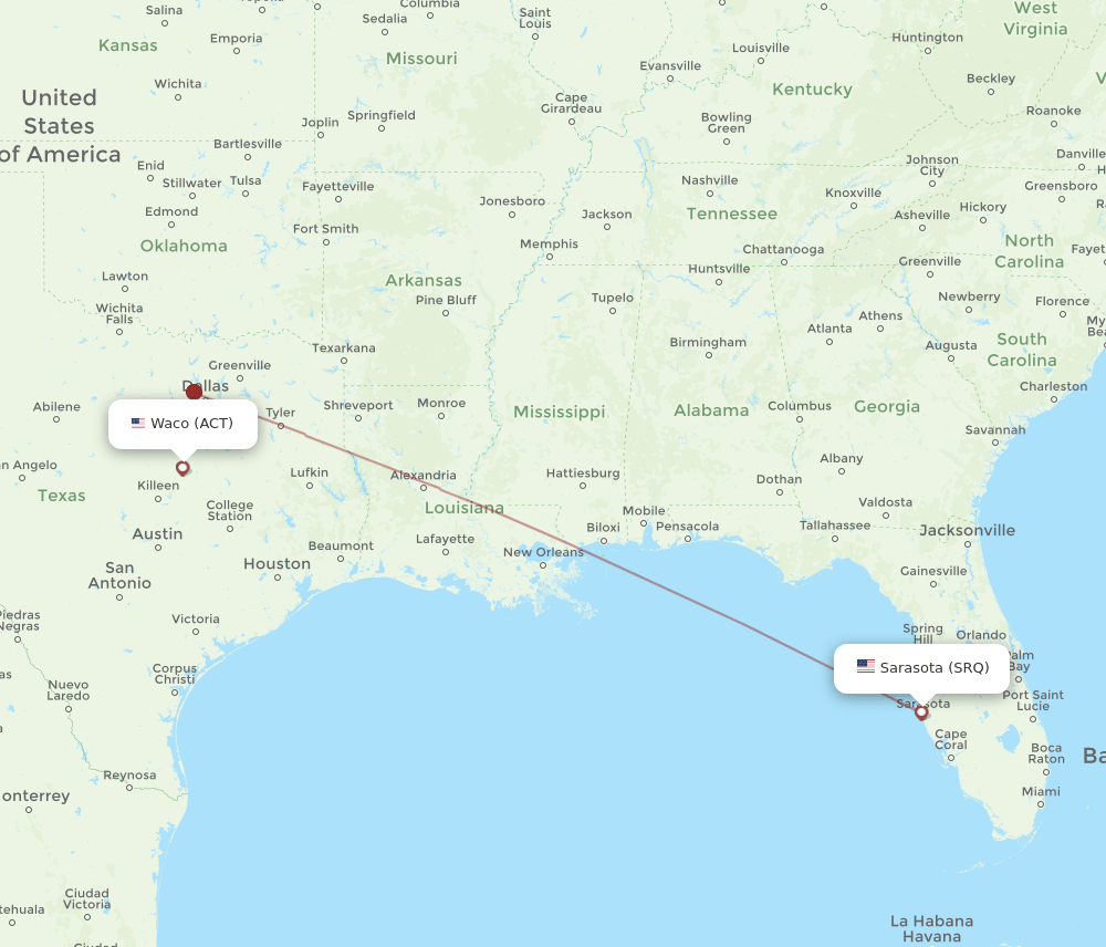 SRQ-ACT flight routes