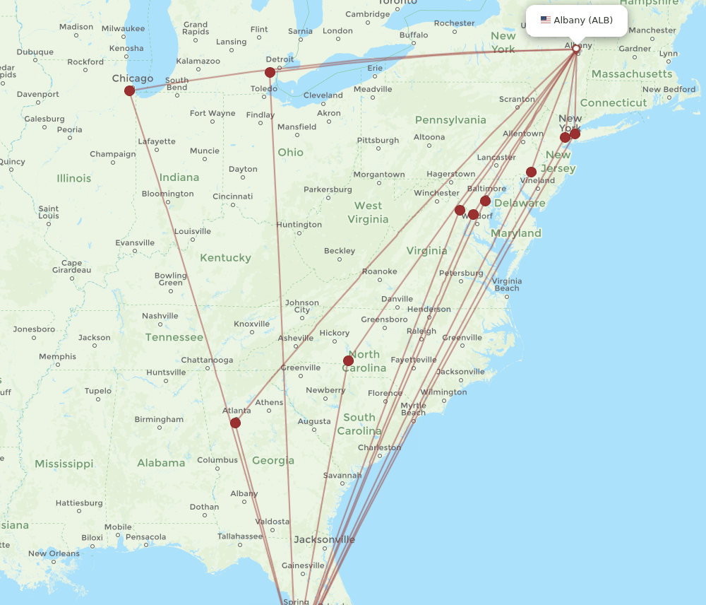 SRQ-ALB flight routes