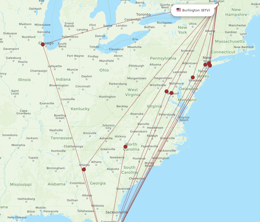 SRQ-BTV flight routes