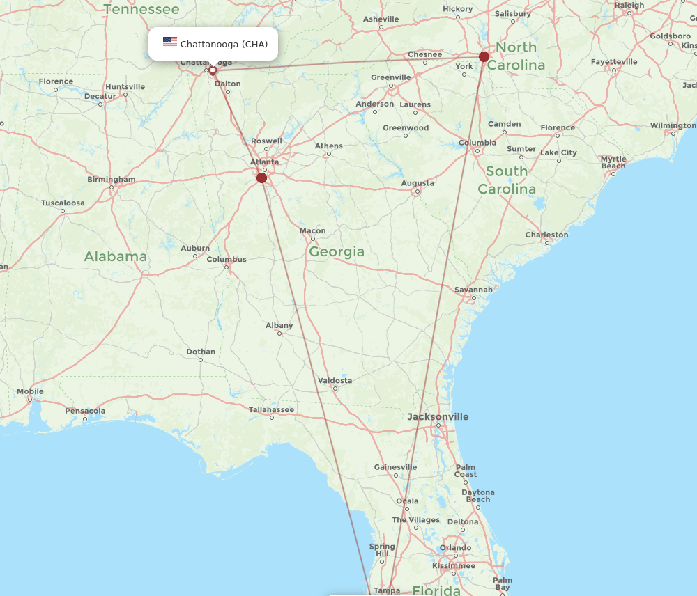 SRQ to CHA flights and routes map